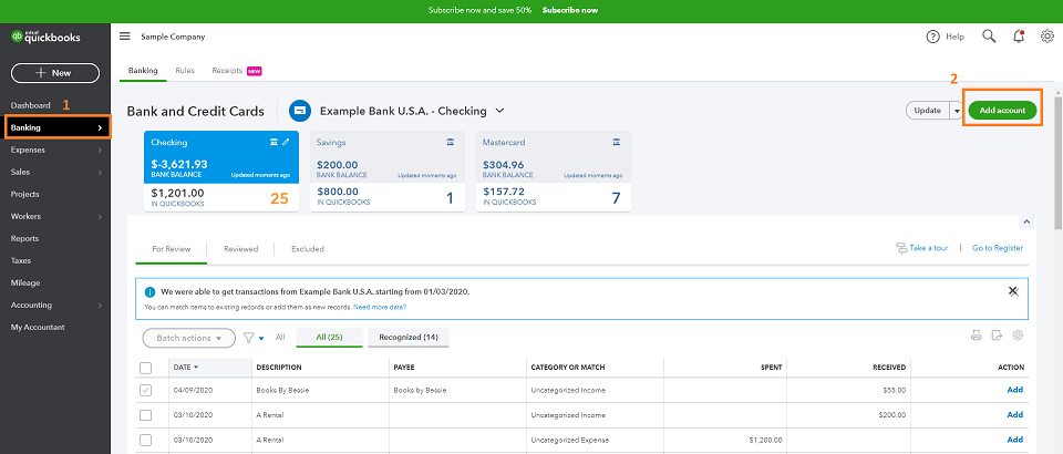 quickbooks download credit card charges what banks
